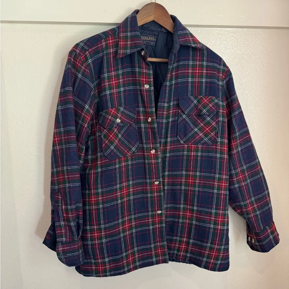 Woodland Vintage Plaid Wool Blend Quilted Shirt Jacket Men’s Small